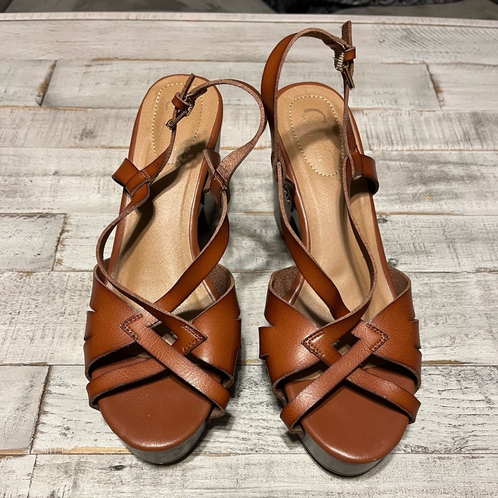 Cato Est. 1946 Comfort Brown Block Wedge Heels 9W